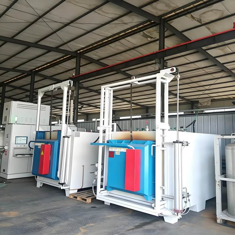 Tungku tempering ruang dengan pintu yang terbuka secara vertikal